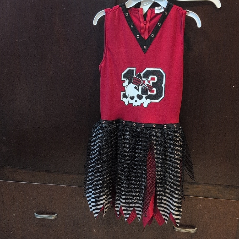 Girls' Red Skull Cheer Costume Dress with Black Mesh Skirt